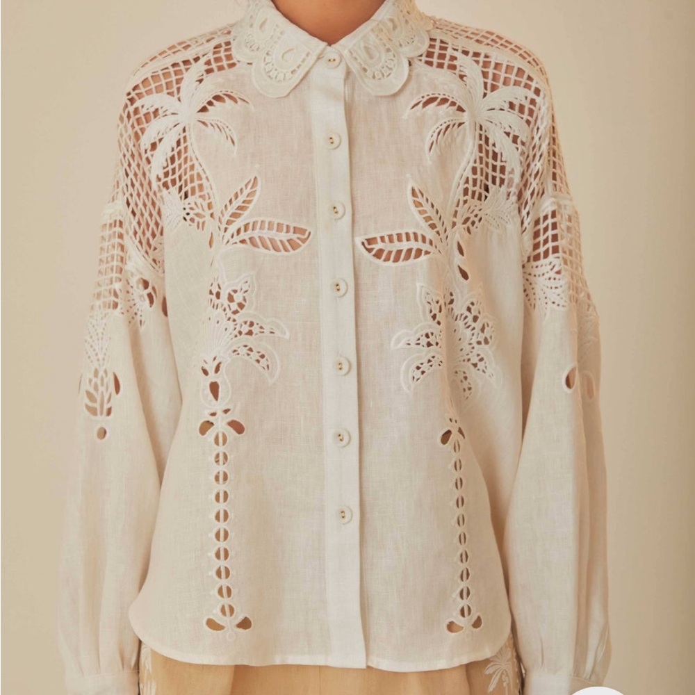 Farm Rio white long sleeve shirt